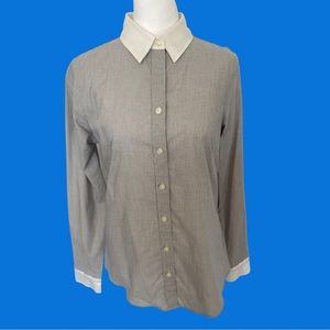 Banana Republic Fitted Button Down Professional Dress Shirt Size 6 Grey & White
